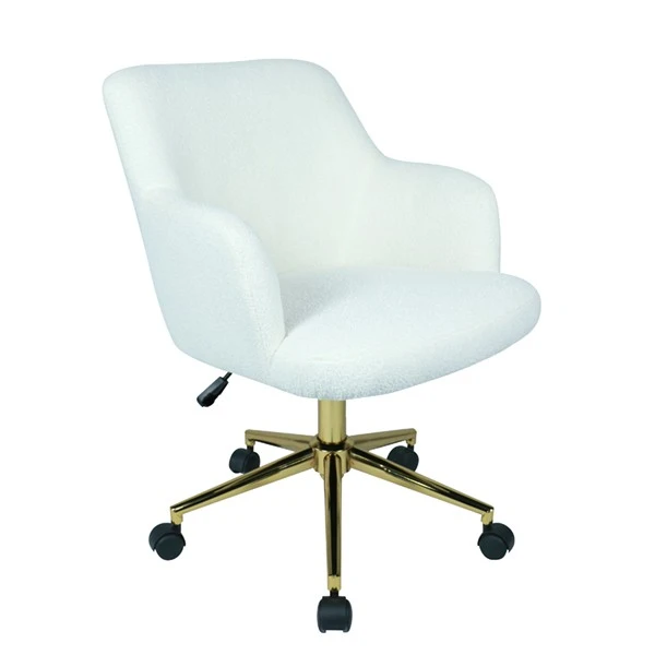 Home Office Chair With Armrest White Cashmere Fabric